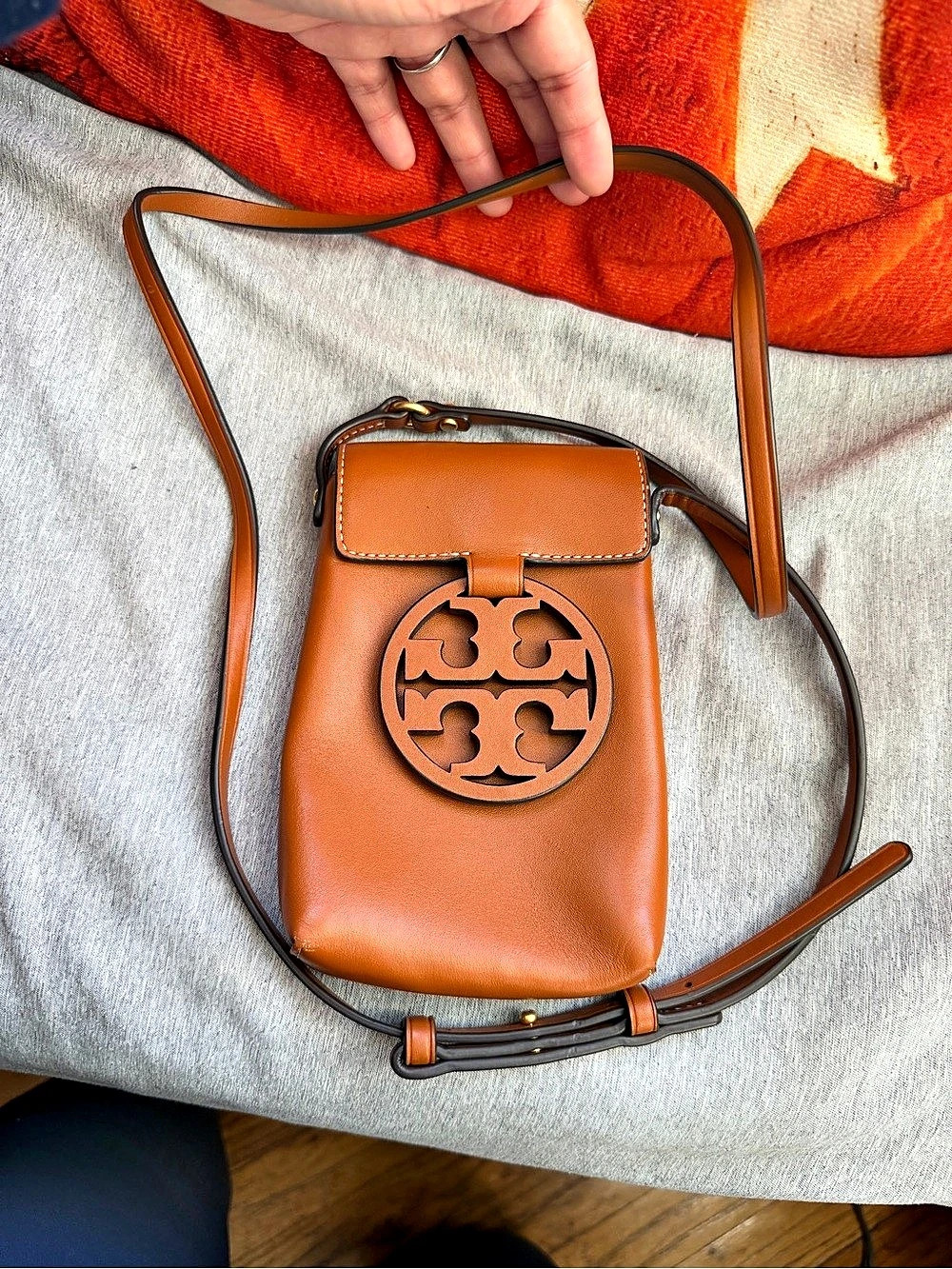 Tory Burch Miller Metal-Logo Phone Crossbody Brown Bag
